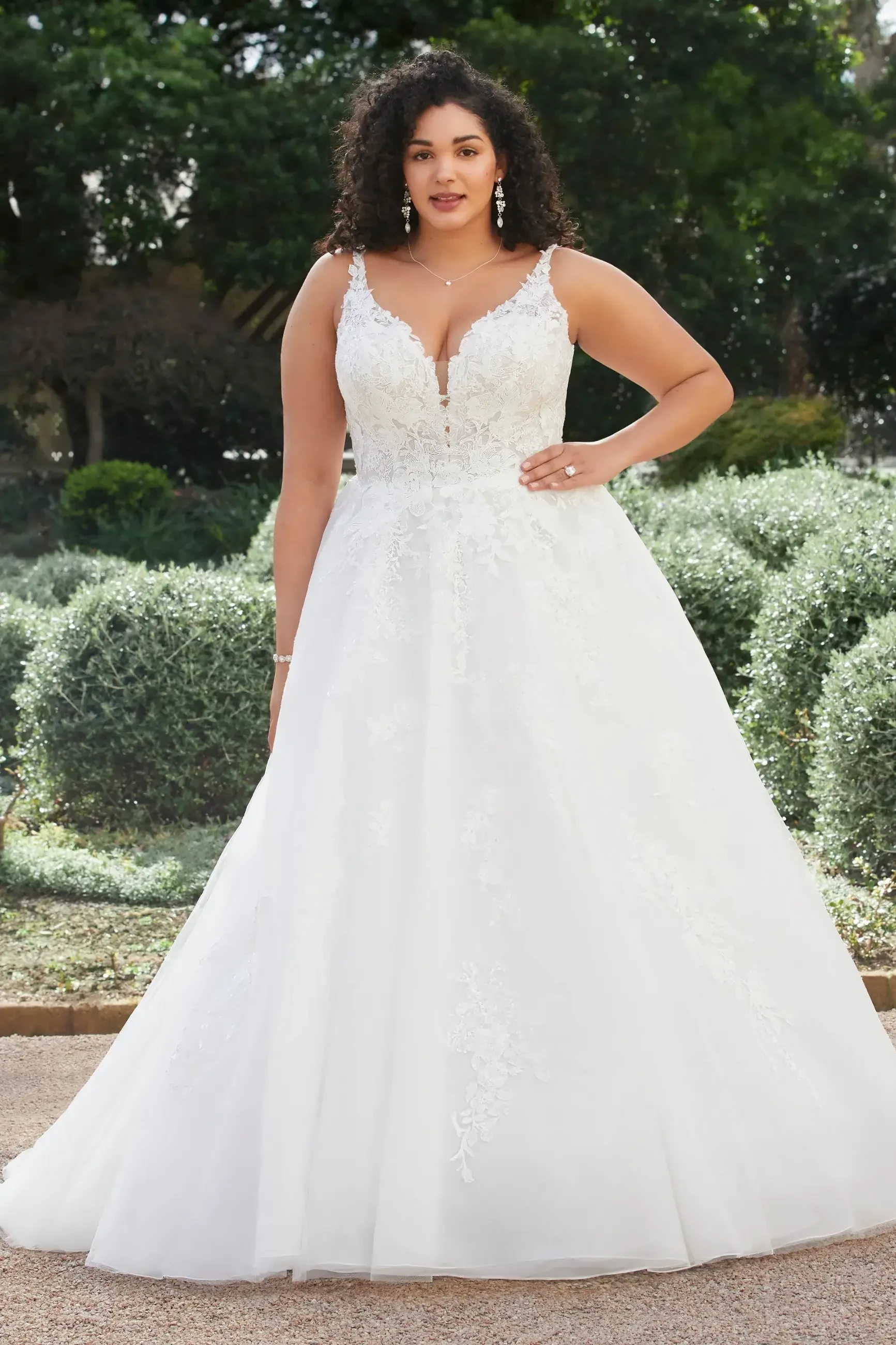 Enchanting Beauty of A-line Wedding Gowns with Floral Lace Image