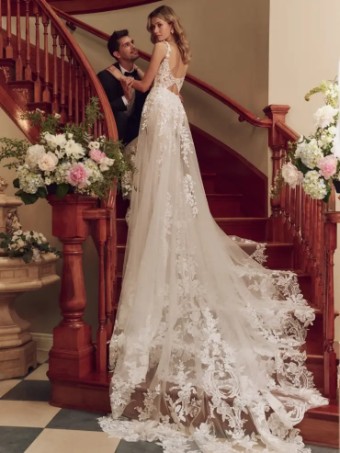 Maggie Sottero ADRIAN (25SS272A01 - Unlined Bodice, Chantilly Lace and Glitter Tulle) #0 default Ivory (gown with Ivory Illusion) thumbnail