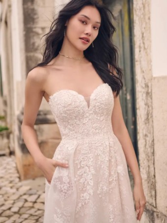 Maggie Sottero CHELSEA (23MS683A01 - Patterned glitter tulle with embellished motifs) #1 Ivory over Blush (gown with Natural Illusion) thumbnail