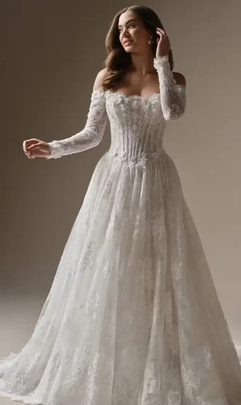 Maggie Sottero KITARO (26MB385A01 - Unlined bodice, Attached sleeves) #0 default All Ivory (gown with Ivory Illusion) thumbnail